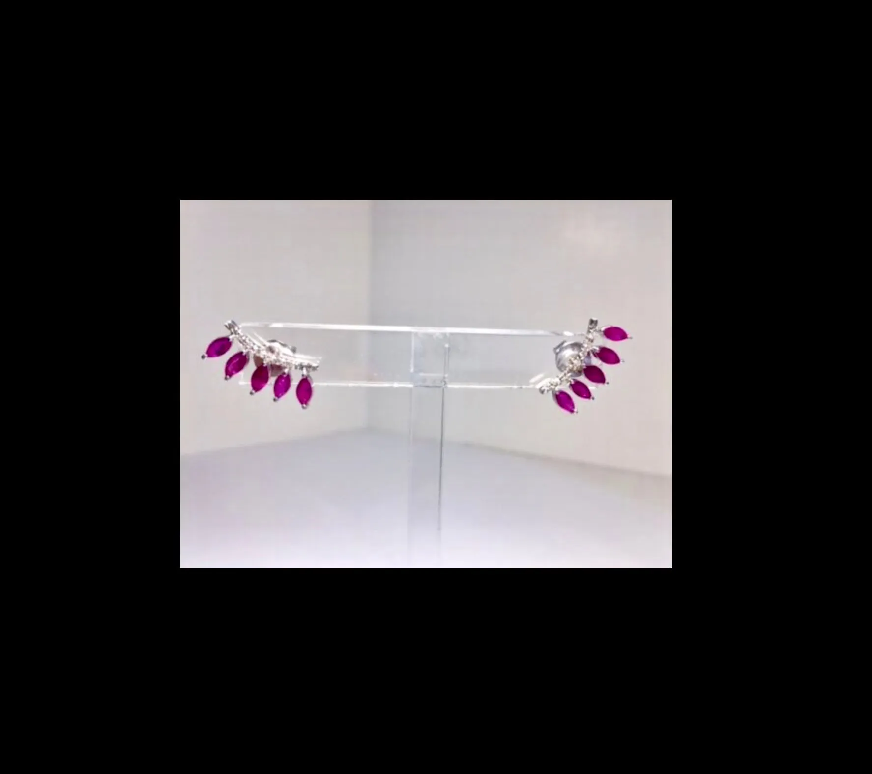 Ruby & Diamond Ear Cuff Climber Earrings 18K Gold