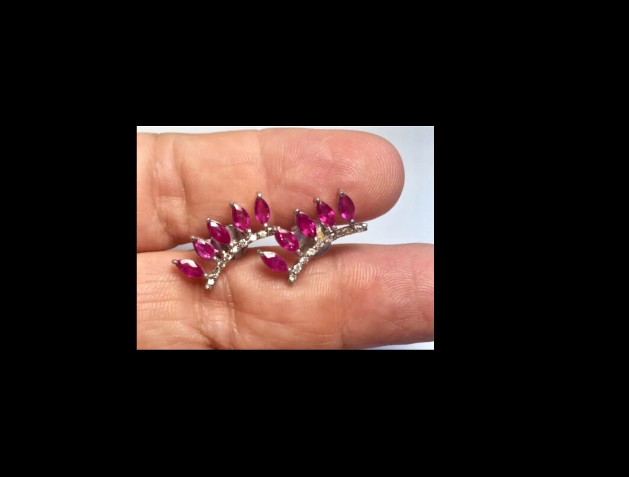 Ruby & Diamond Ear Cuff Climber Earrings 18K Gold