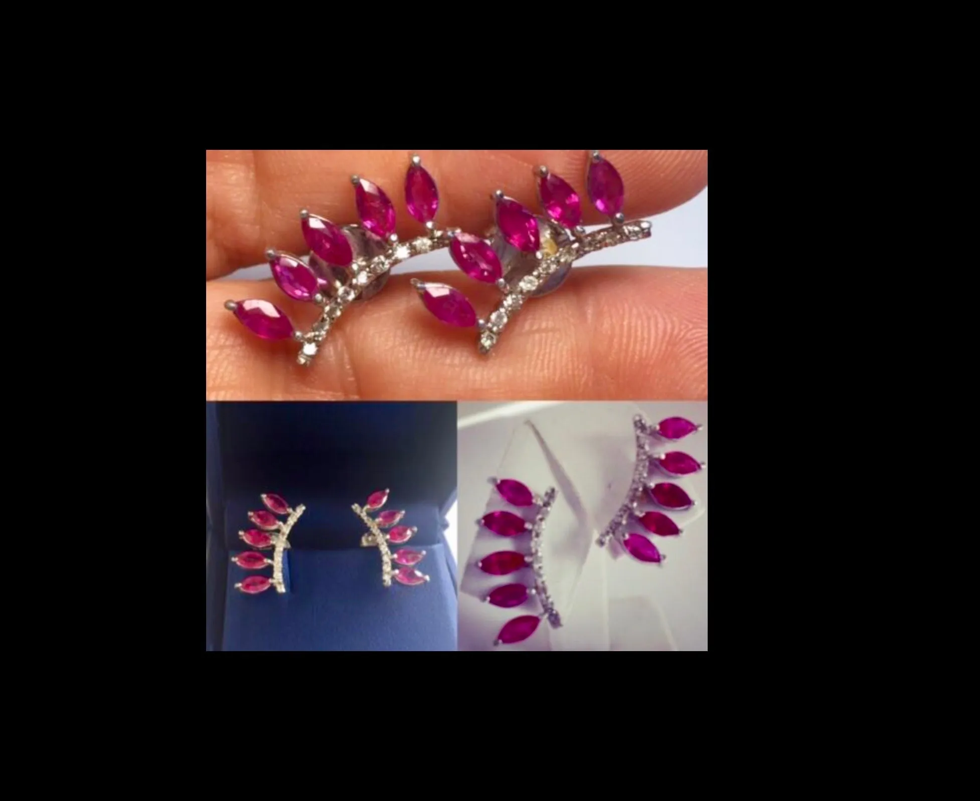 Ruby & Diamond Ear Cuff Climber Earrings 18K Gold