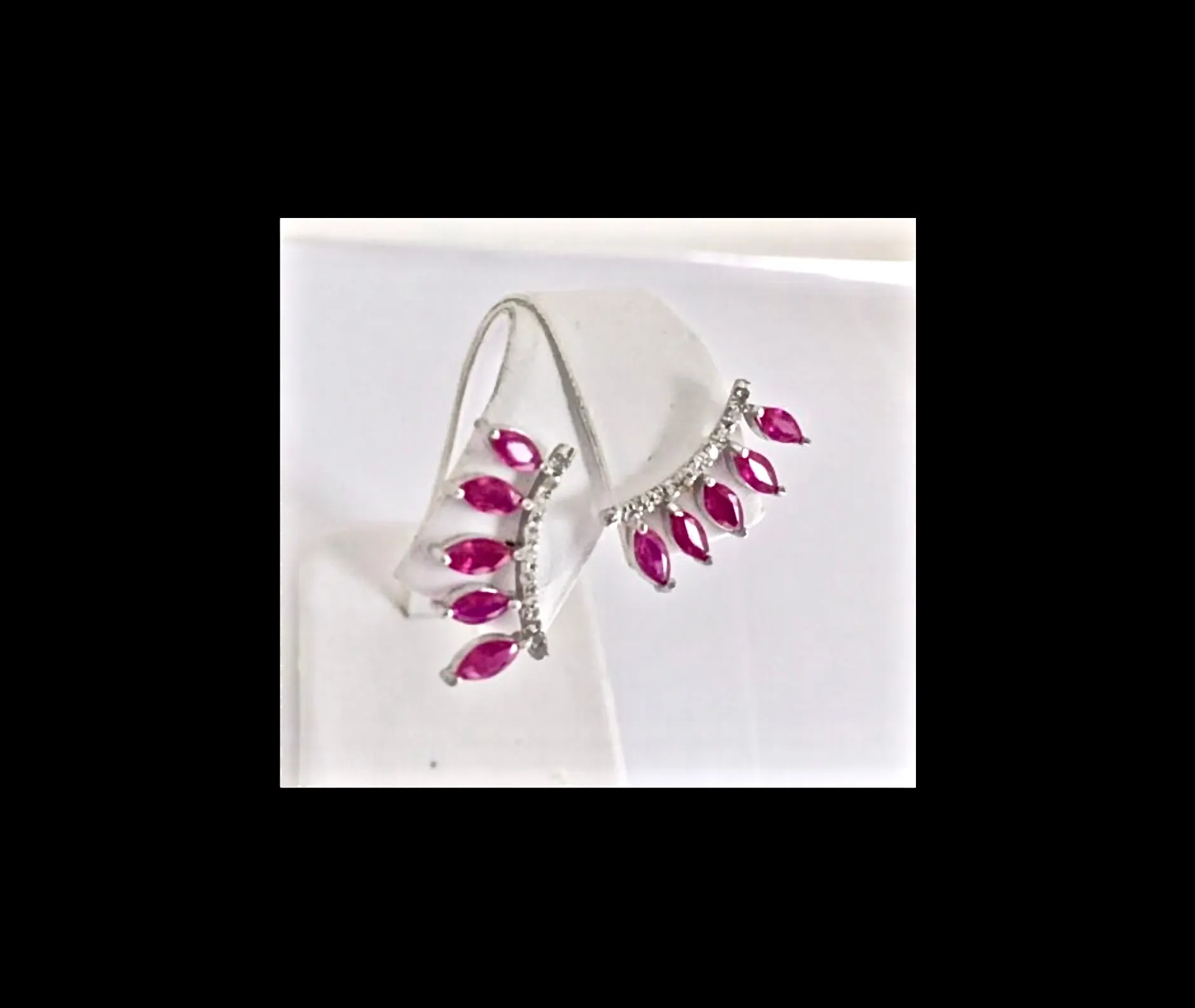 Ruby & Diamond Ear Cuff Climber Earrings 18K Gold