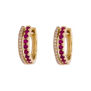 Ruby and Diamond Huggie Earrings