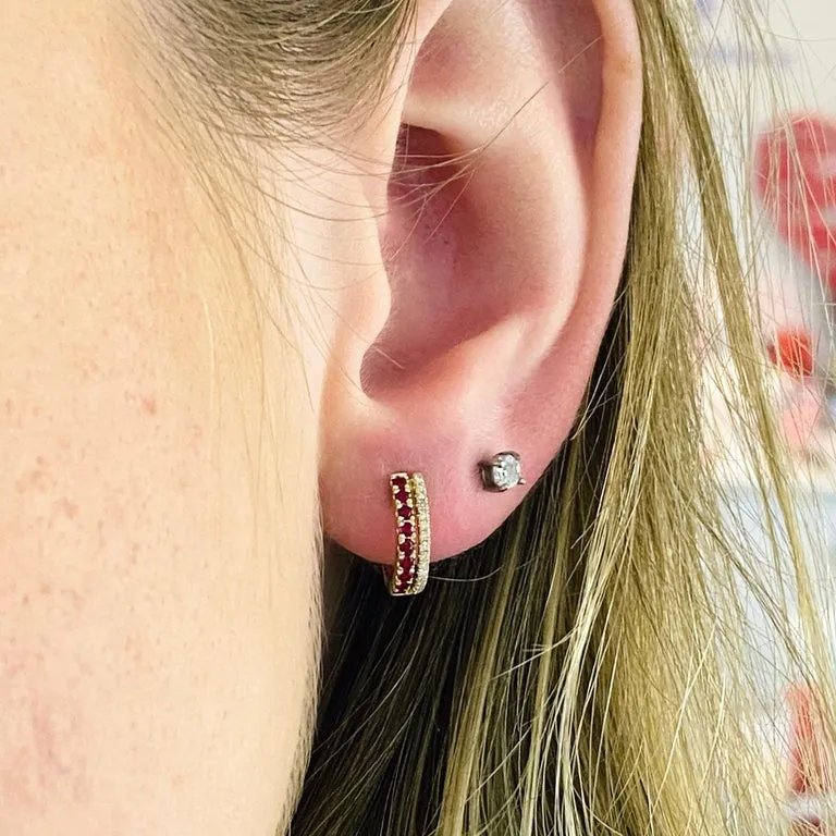 Ruby and Diamond Huggie Earrings
