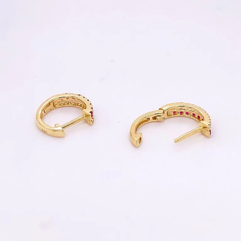 Ruby and Diamond Huggie Earrings