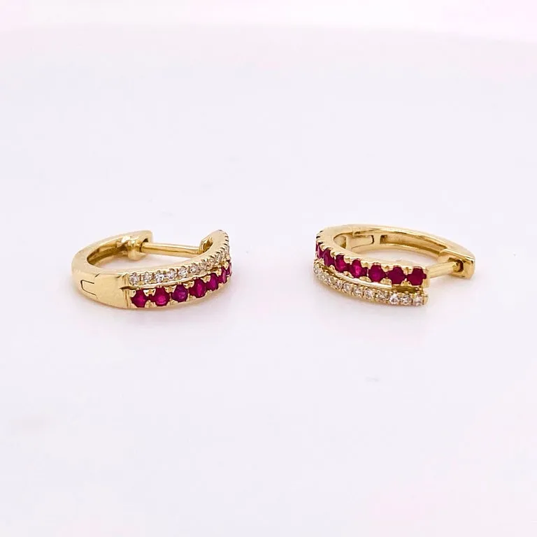 Ruby and Diamond Huggie Earrings