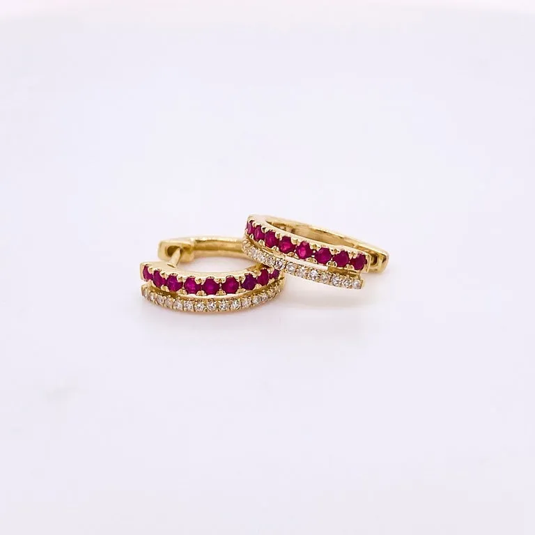 Ruby and Diamond Huggie Earrings