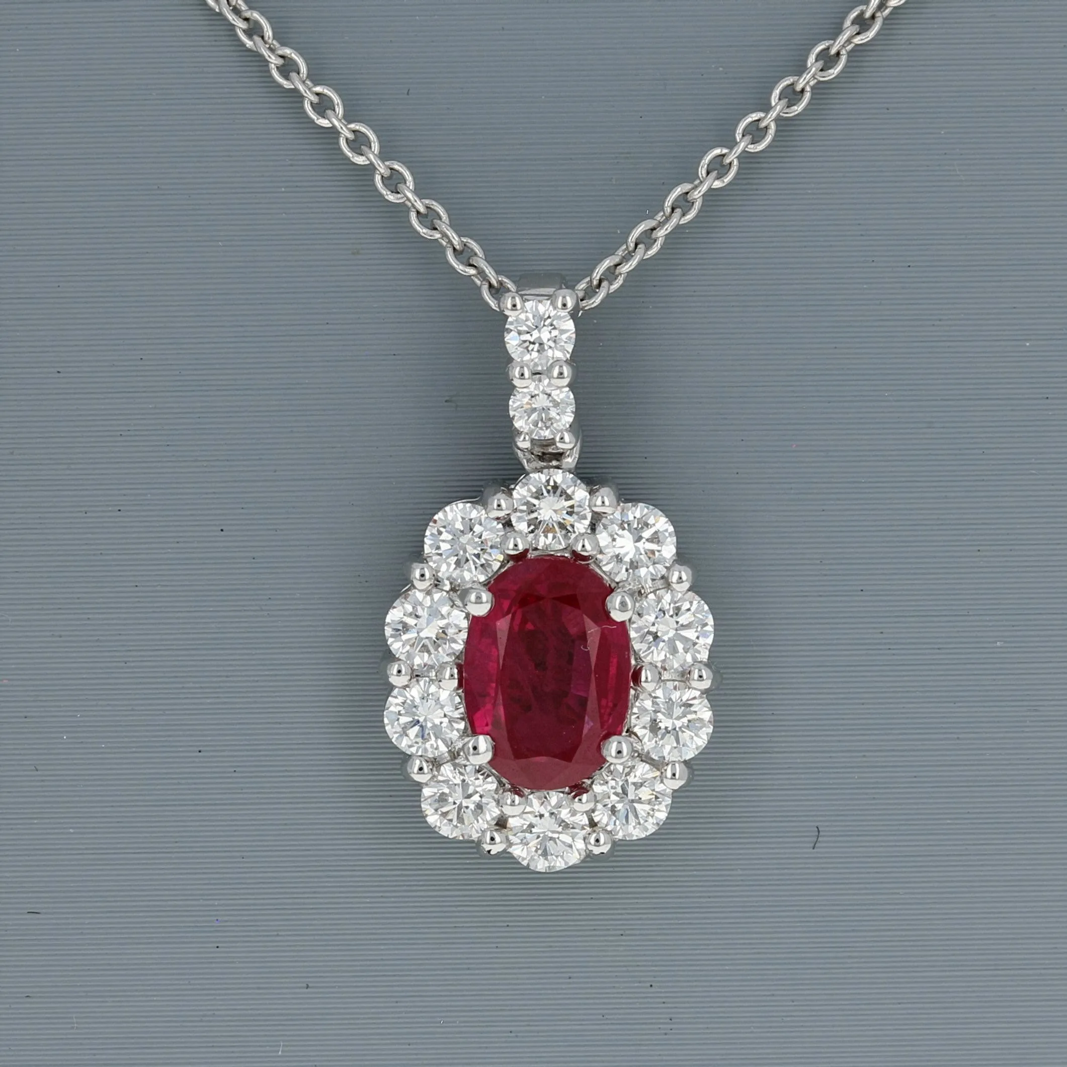 Ruby and Diamond Pendant in 14K White Gold
