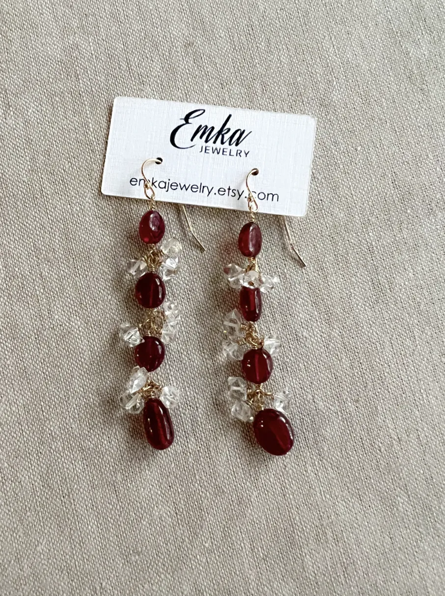 Ruby and Herkimer Diamond Earrings