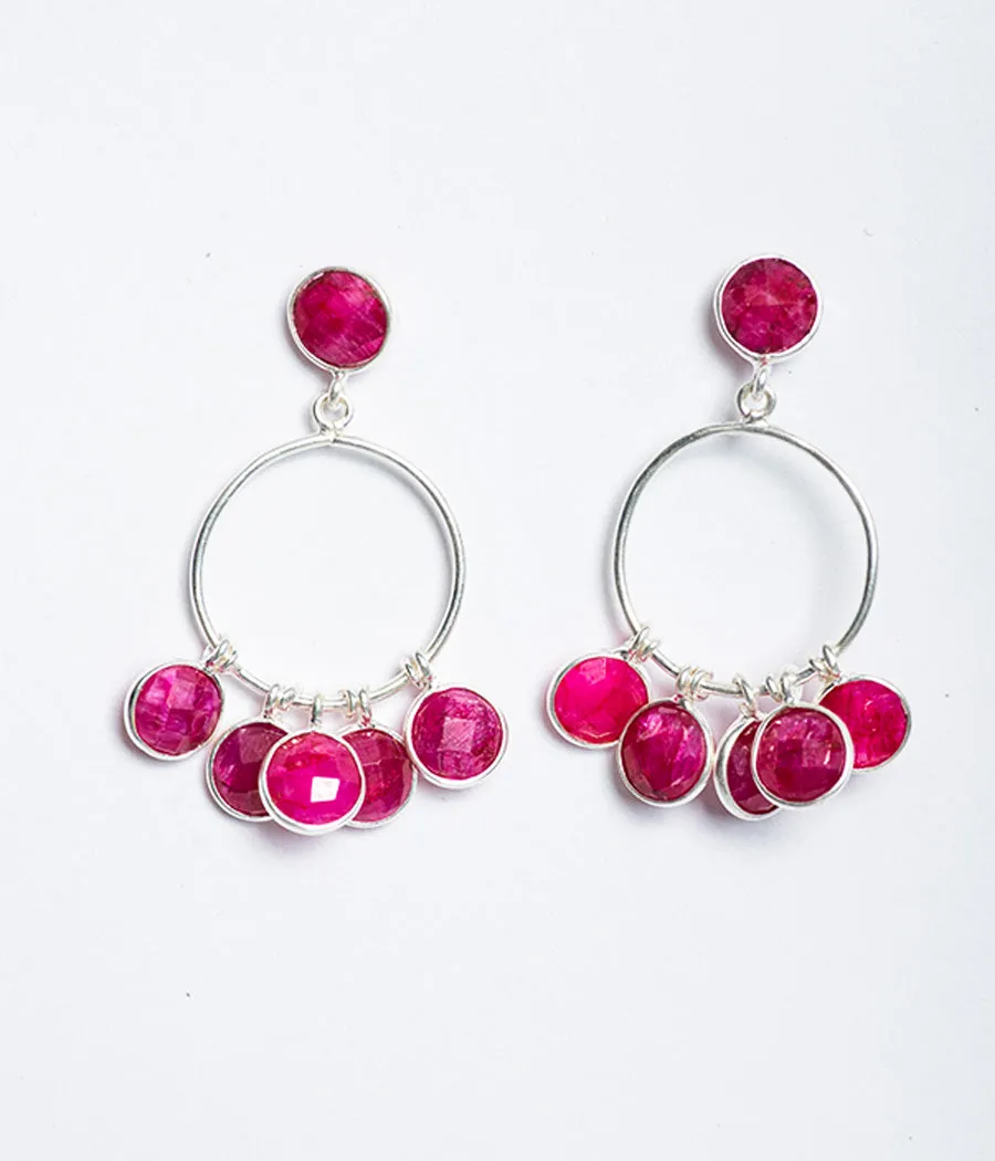 Ruby and Rose Quartz Loop Earrings