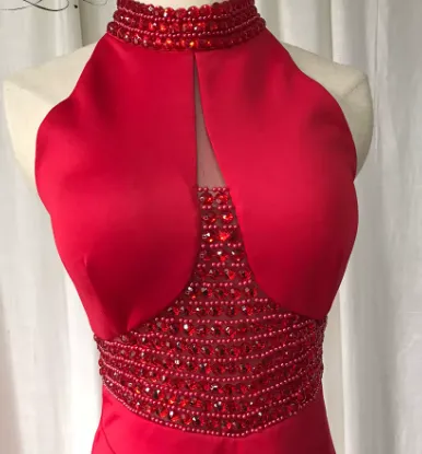 Ruby Beaded Halter Dress