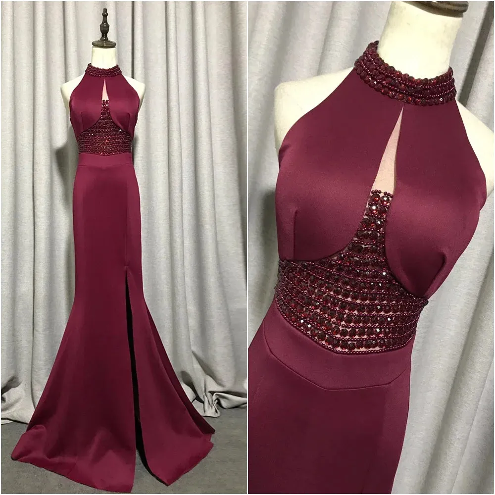 Ruby Beaded Halter Dress