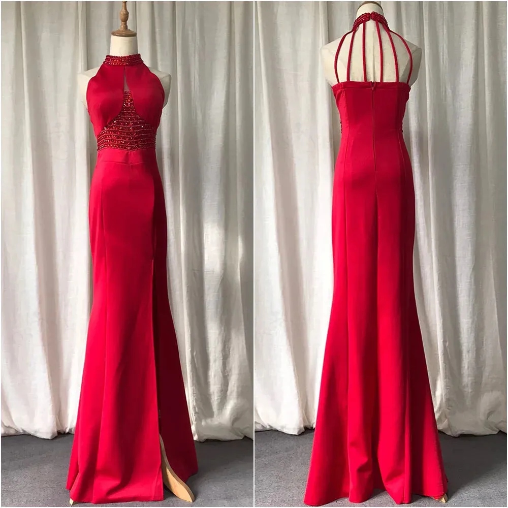 Ruby Beaded Halter Dress