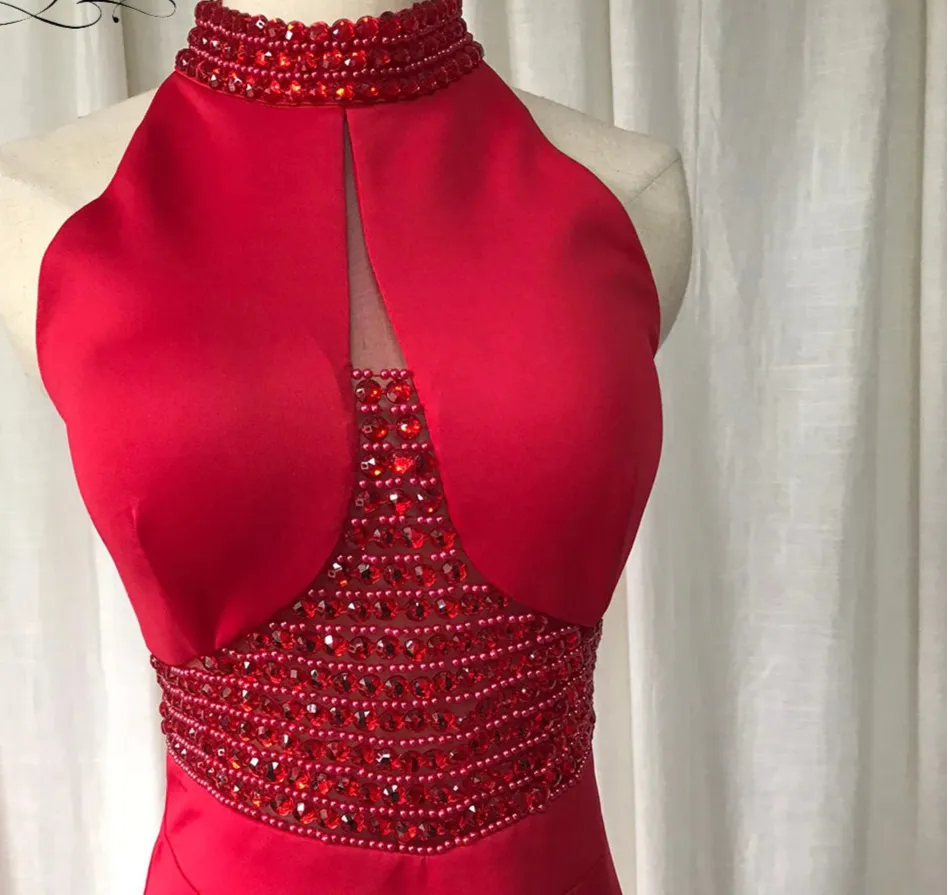 Ruby Beaded Halter Dress