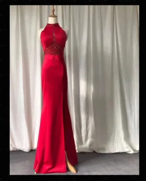 Ruby Beaded Halter Dress