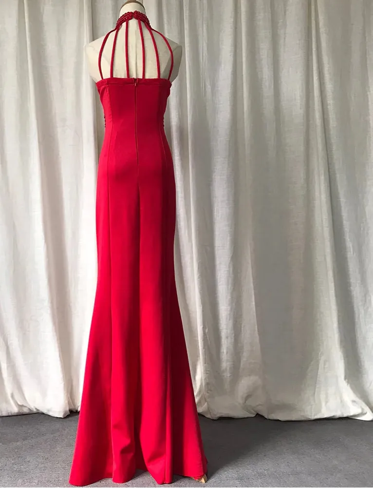 Ruby Beaded Halter Dress