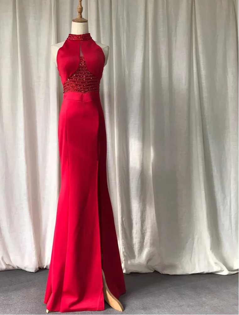 Ruby Beaded Halter Dress