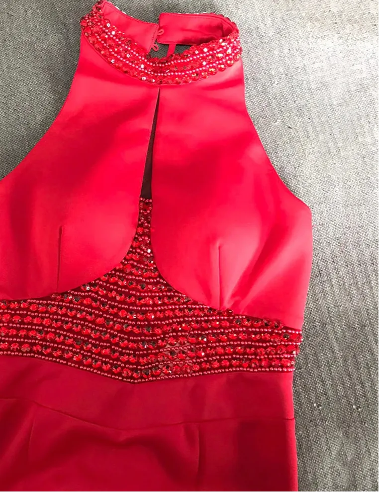 Ruby Beaded Halter Dress