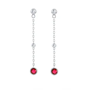 Ruby Bezel Bead Chain Earrings