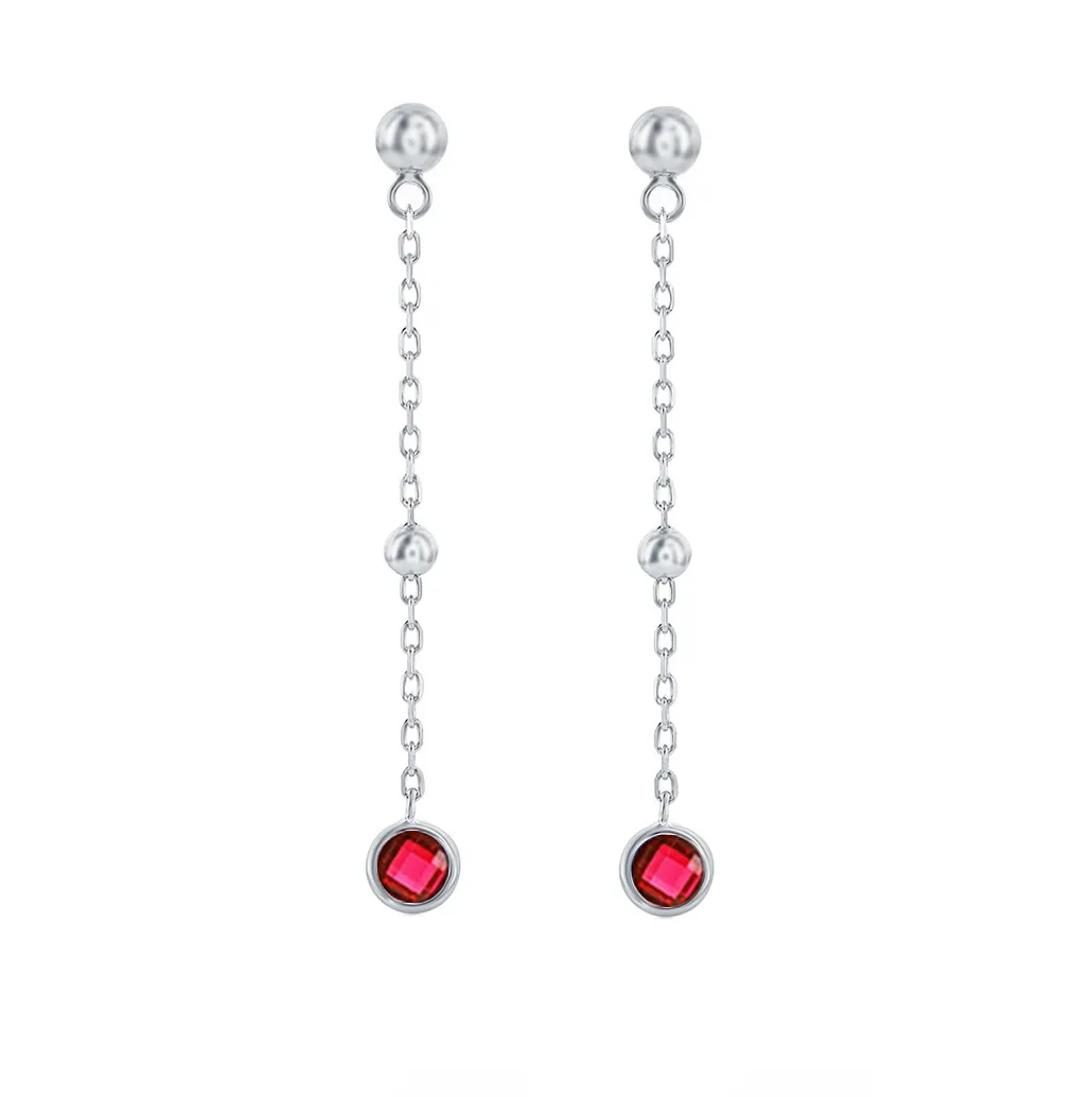 Ruby Bezel Bead Chain Earrings