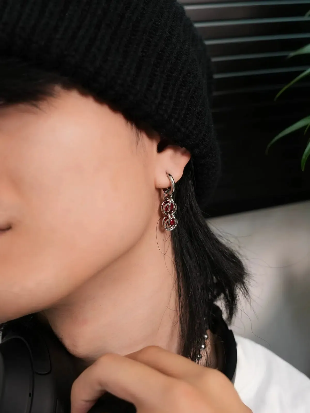 Ruby Chain Hoop Earrings