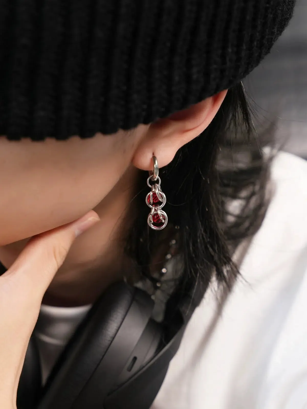Ruby Chain Hoop Earrings