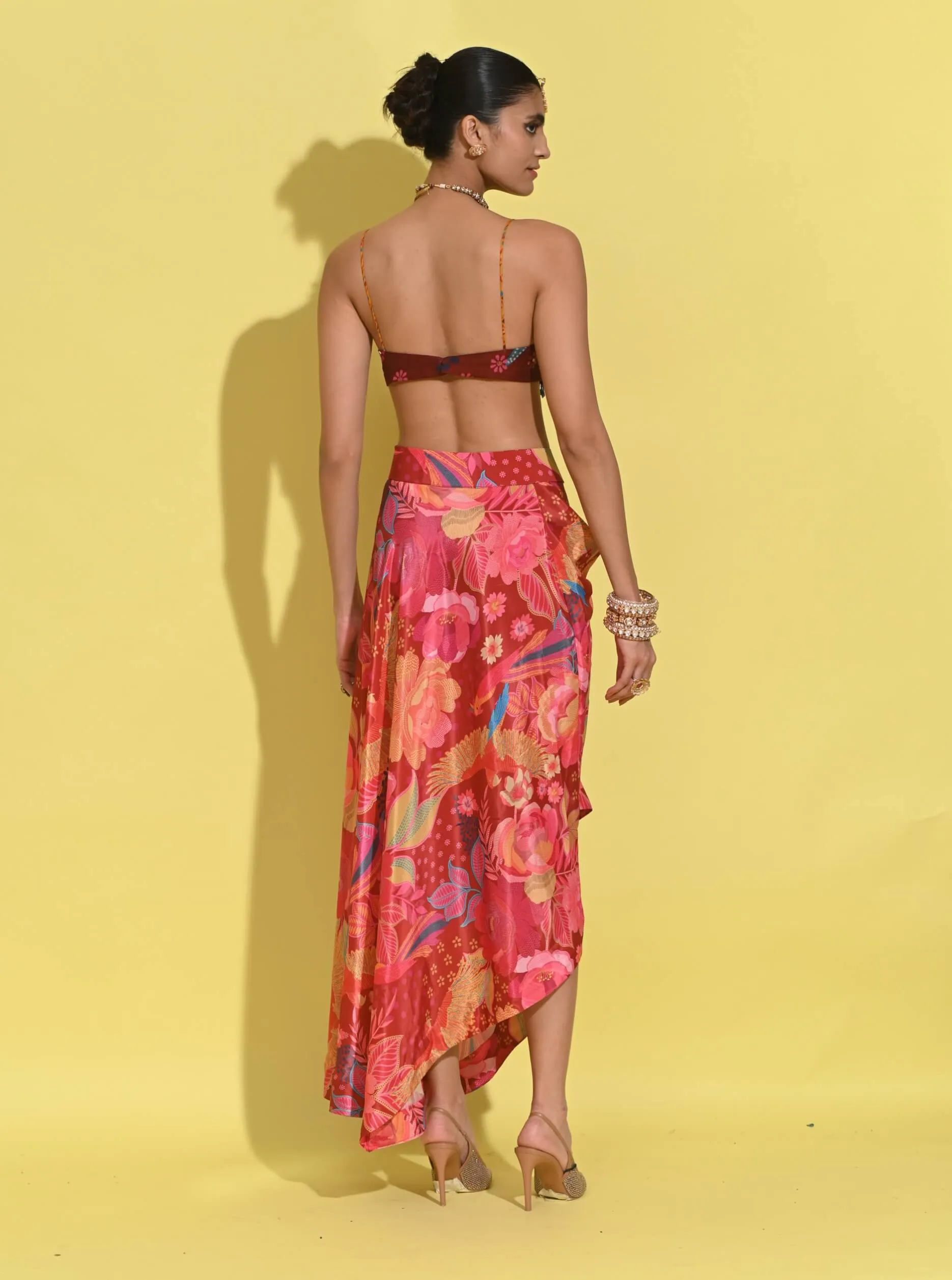 Ruby crimson red drape cape and pants