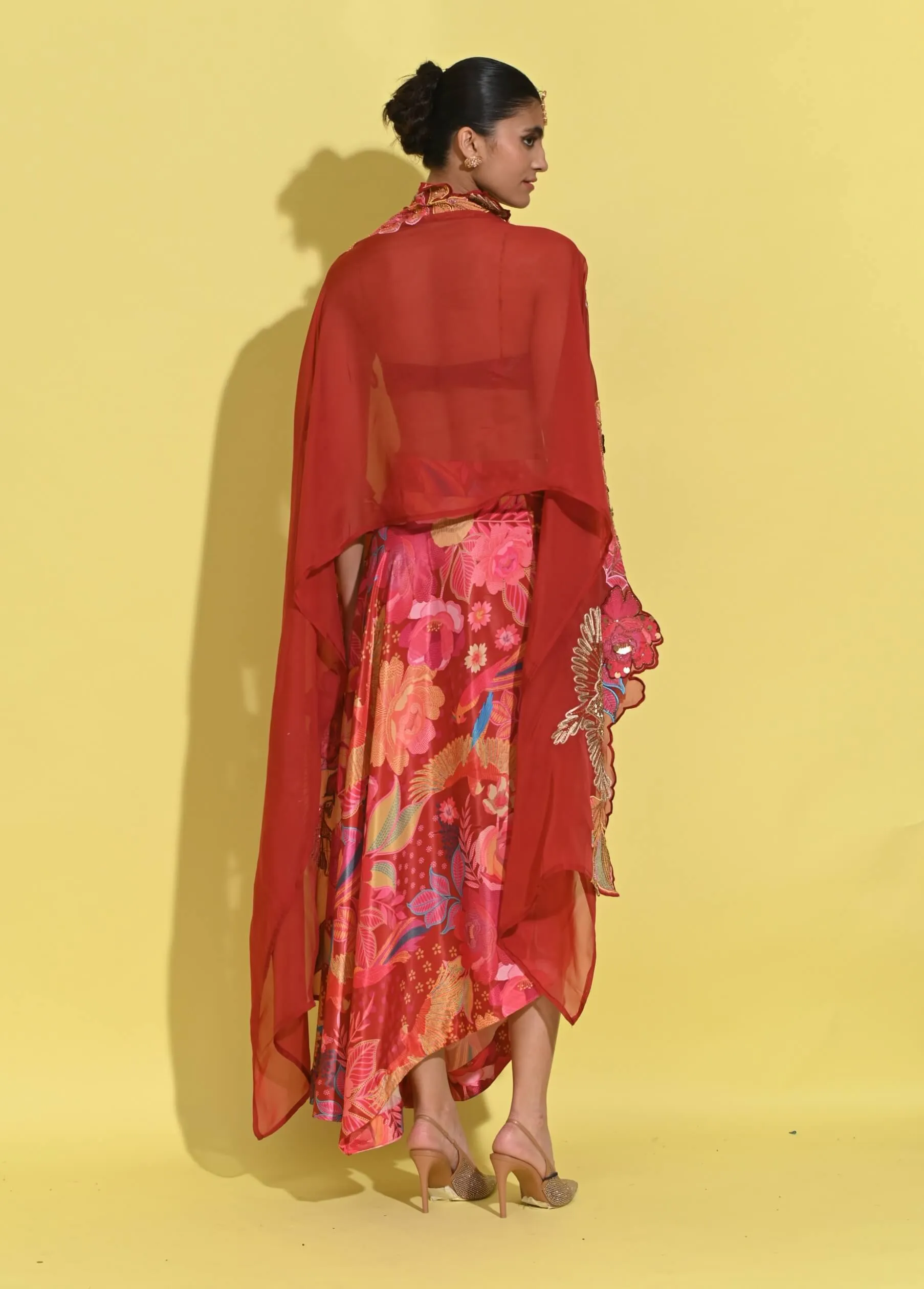 Ruby crimson red drape cape and pants