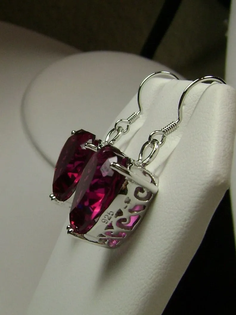 Ruby Earrings, Heart Gemstone, Art Nouveau Jewelry #E38