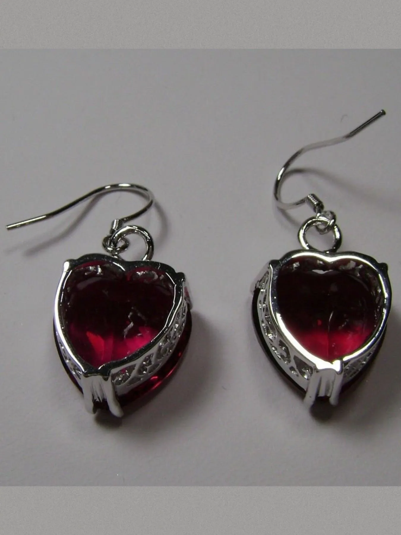 Ruby Earrings, Heart Gemstone, Art Nouveau Jewelry #E38