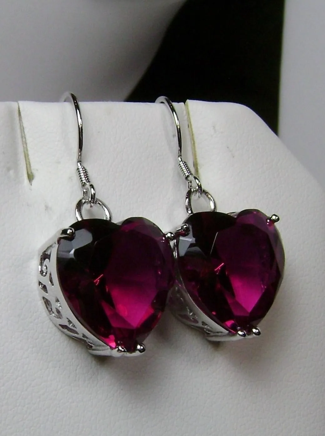 Ruby Earrings, Heart Gemstone, Art Nouveau Jewelry #E38
