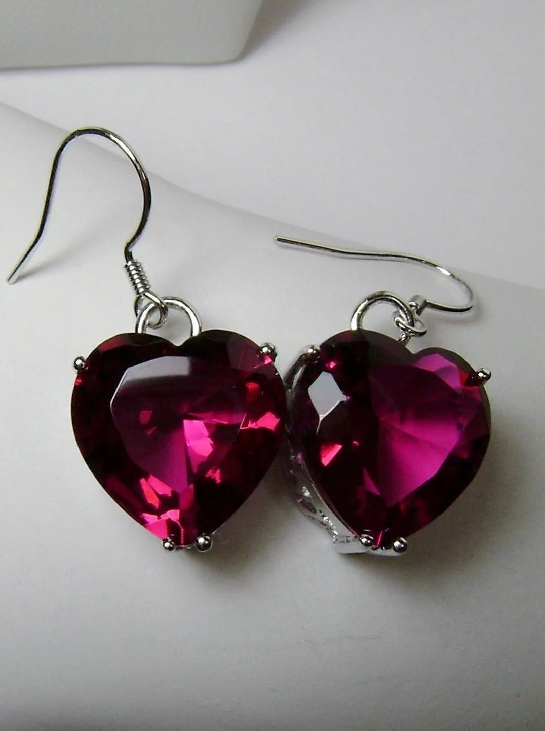 Ruby Earrings, Heart Gemstone, Art Nouveau Jewelry #E38
