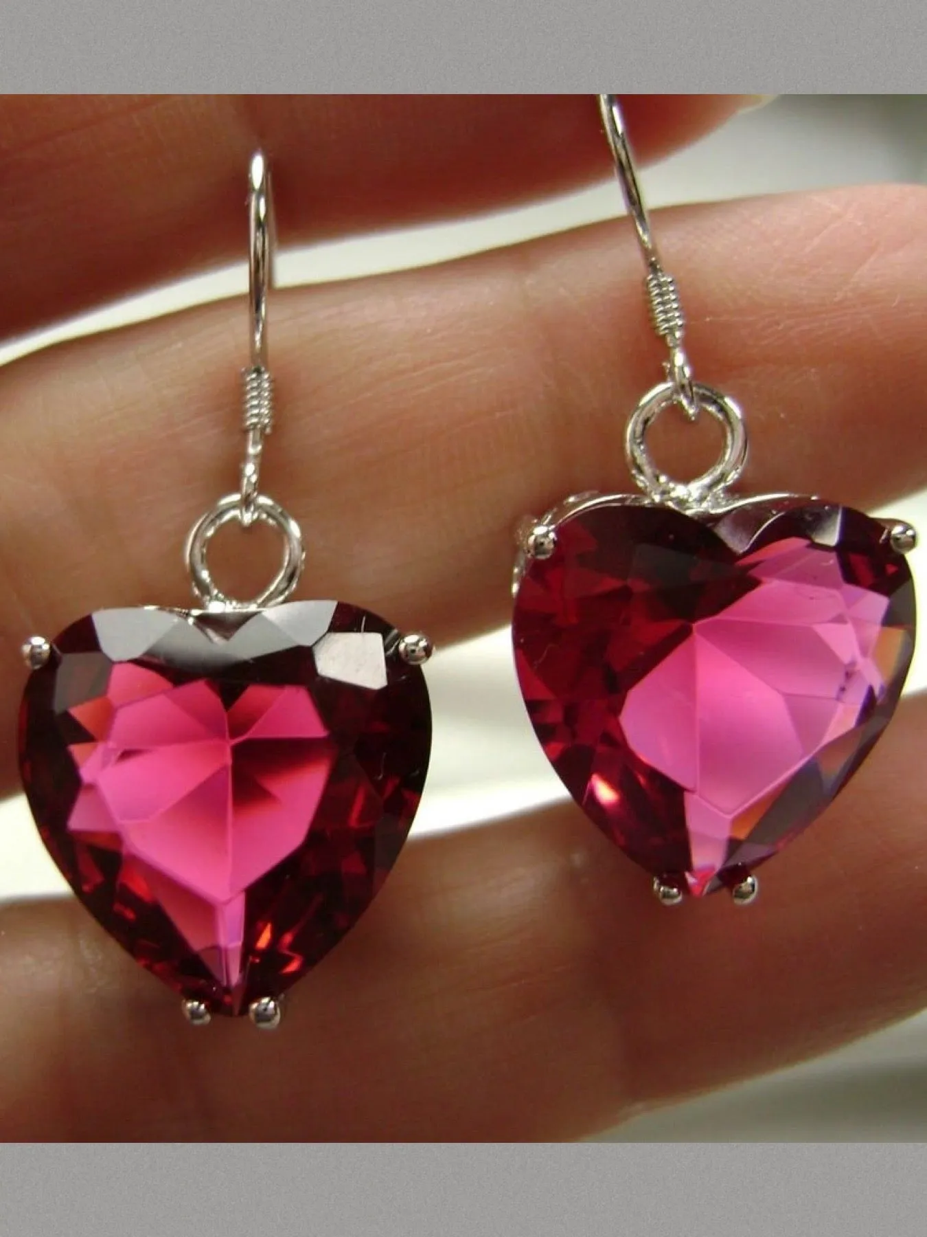 Ruby Earrings, Heart Gemstone, Art Nouveau Jewelry #E38
