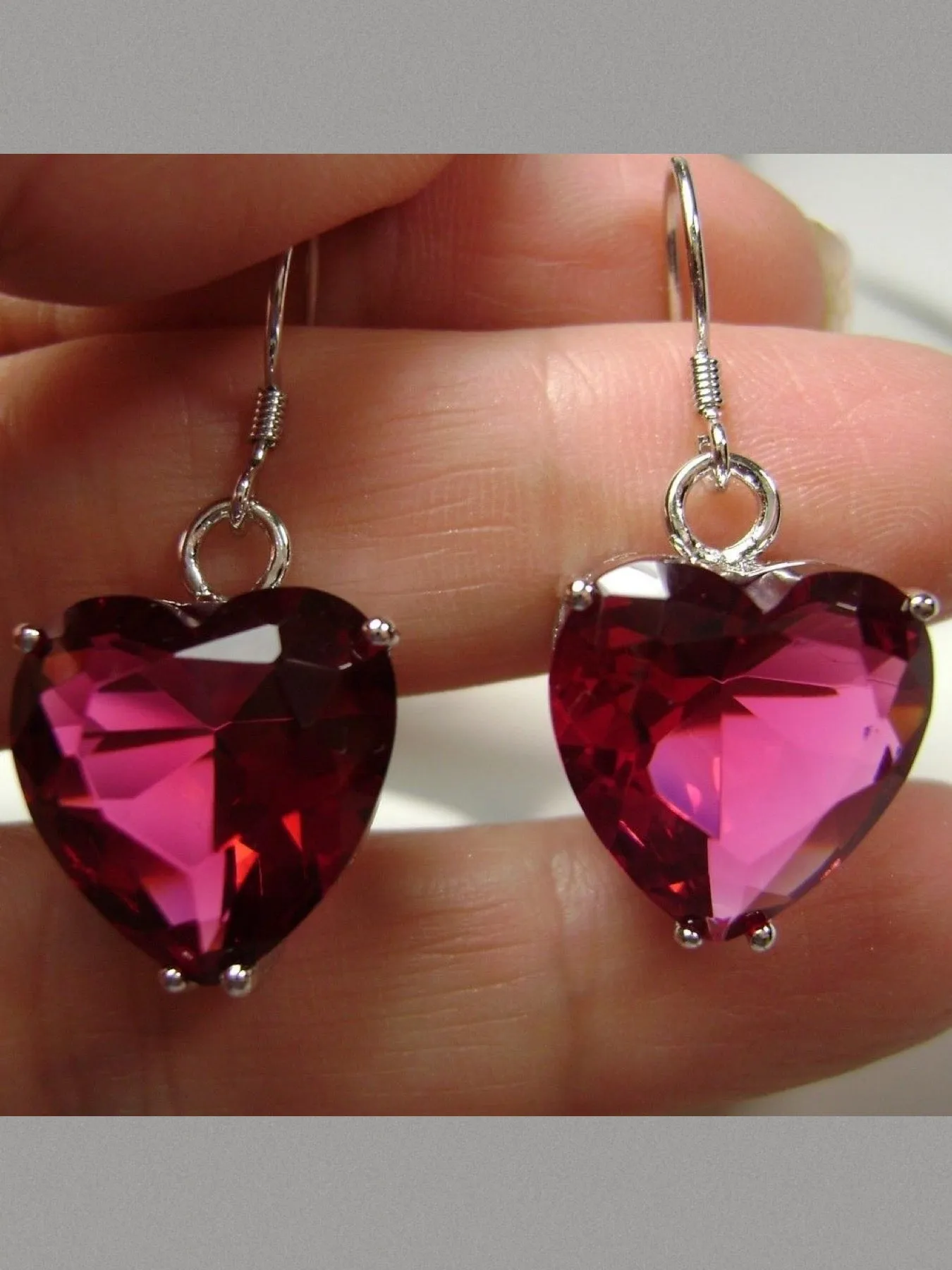 Ruby Earrings, Heart Gemstone, Art Nouveau Jewelry #E38