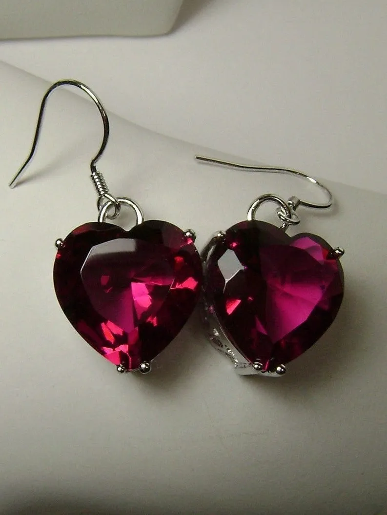 Ruby Earrings, Heart Gemstone, Art Nouveau Jewelry #E38