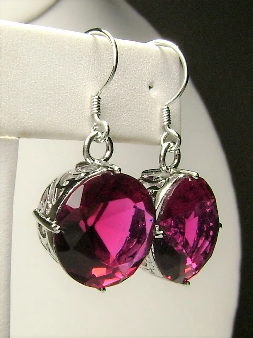 Ruby Earrings, Round Gem, Vintage Art Deco Jewelry #E33