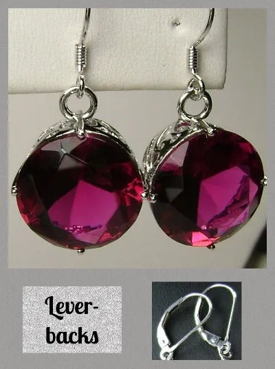 Ruby Earrings, Round Gem, Vintage Art Deco Jewelry #E33
