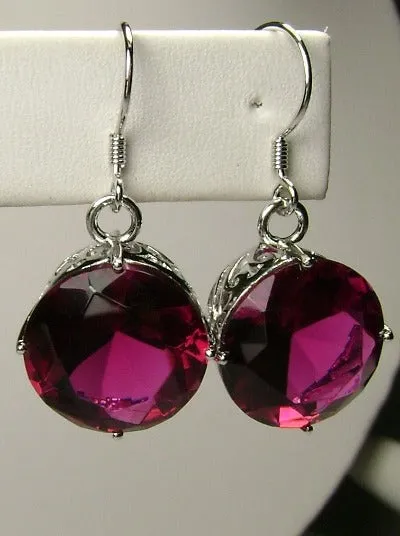 Ruby Earrings, Round Gem, Vintage Art Deco Jewelry #E33