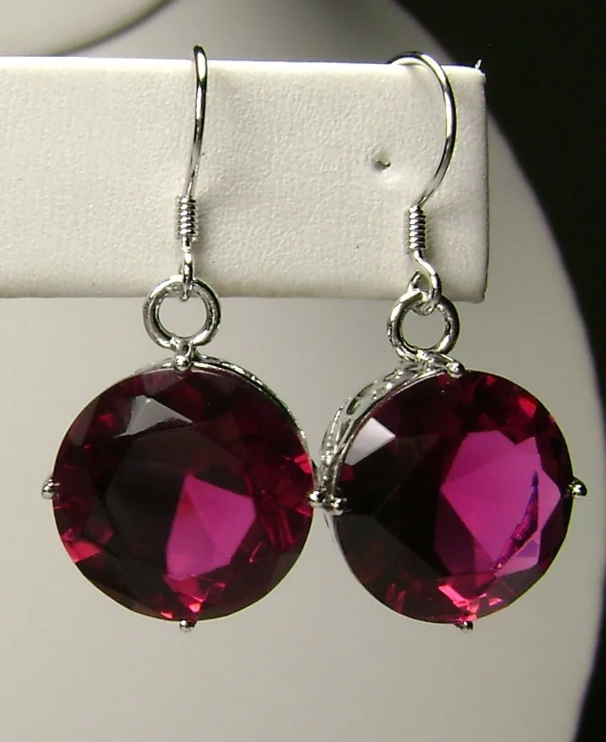 Ruby Earrings, Round Gem, Vintage Art Deco Jewelry #E33