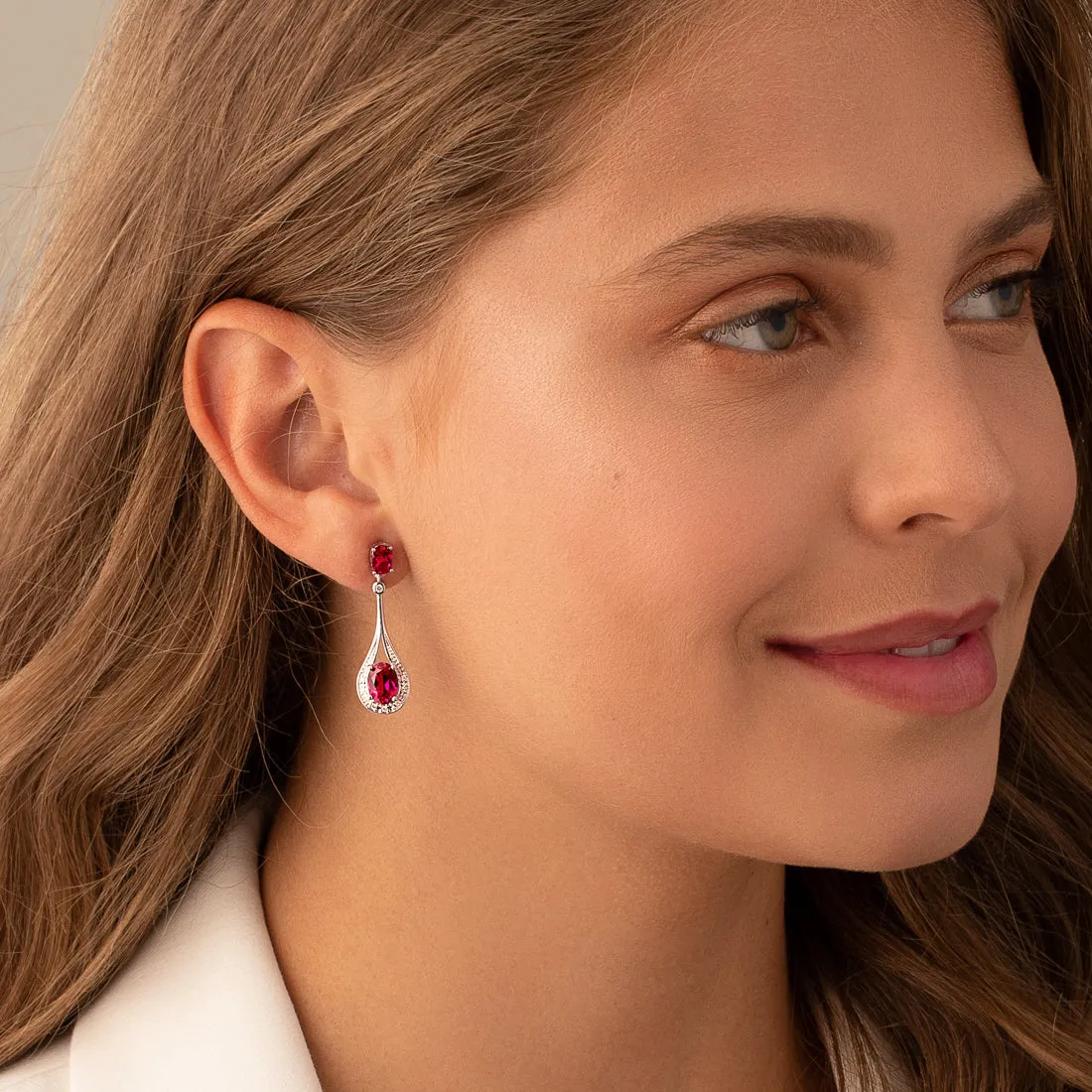 Ruby Earrings Sterling Silver Oval Shape 4.5 Carats
