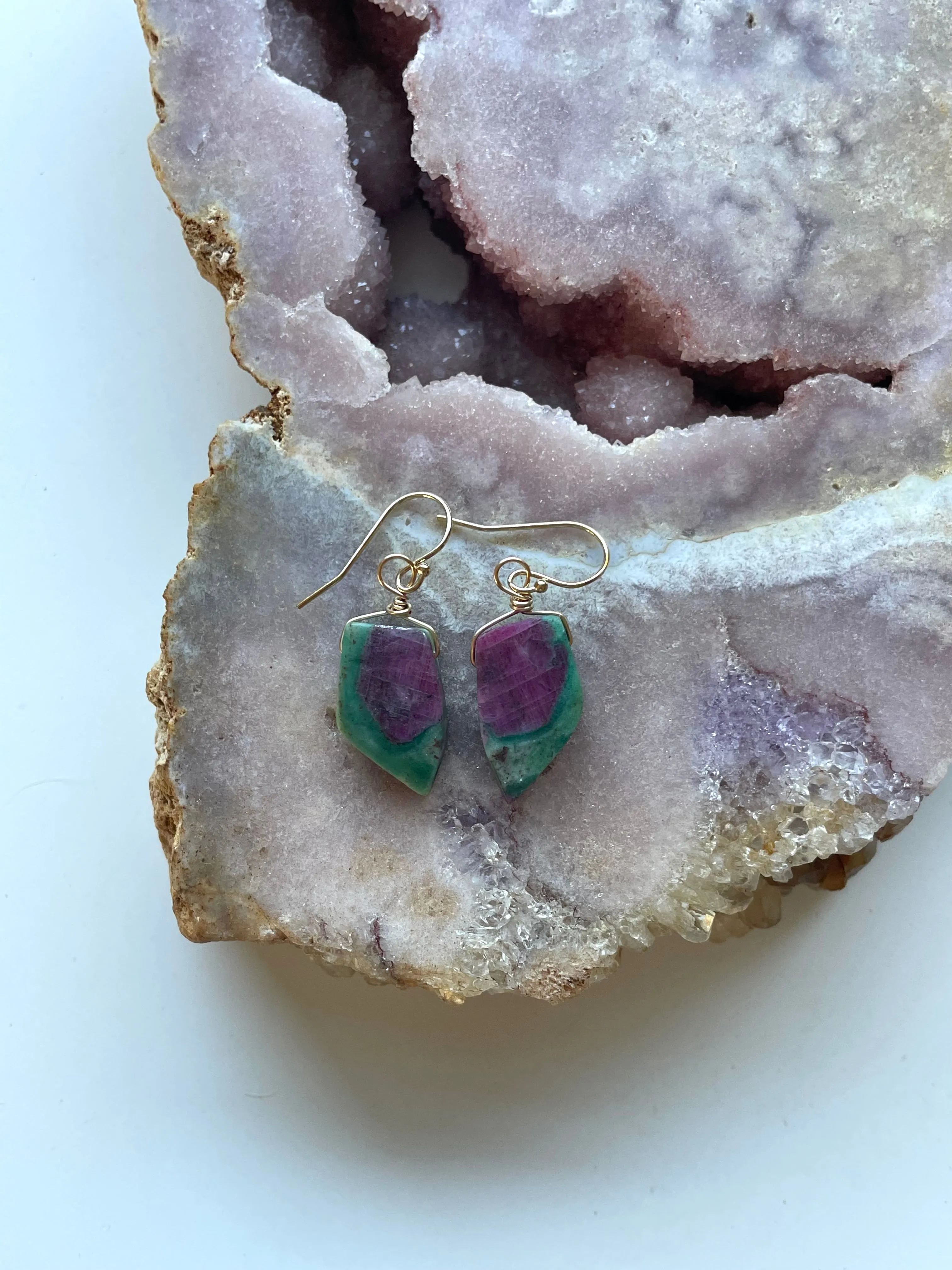 Ruby in Fushite Earrings - Raw Crystal Stone Earrings - Ruby Jewelry - July Birthstone - Gift For Her