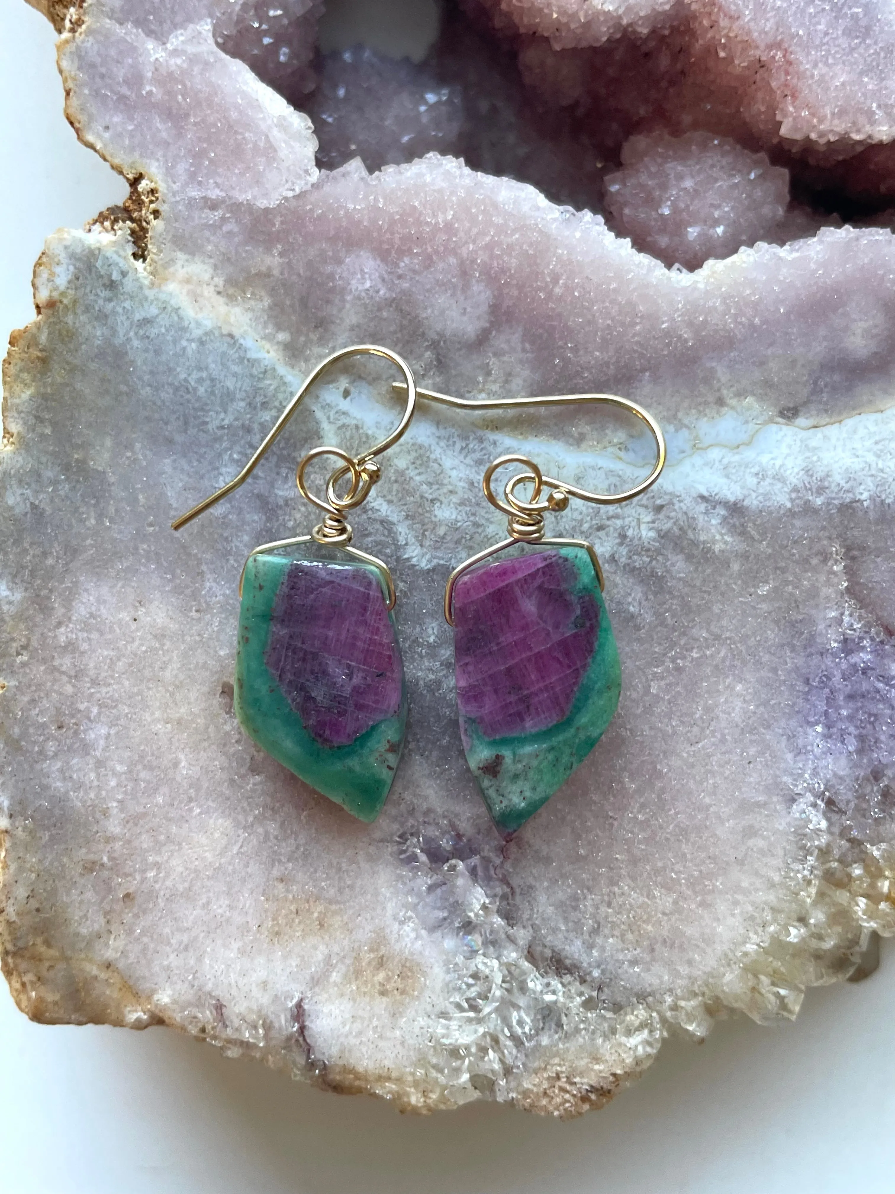 Ruby in Fushite Earrings - Raw Crystal Stone Earrings - Ruby Jewelry - July Birthstone - Gift For Her