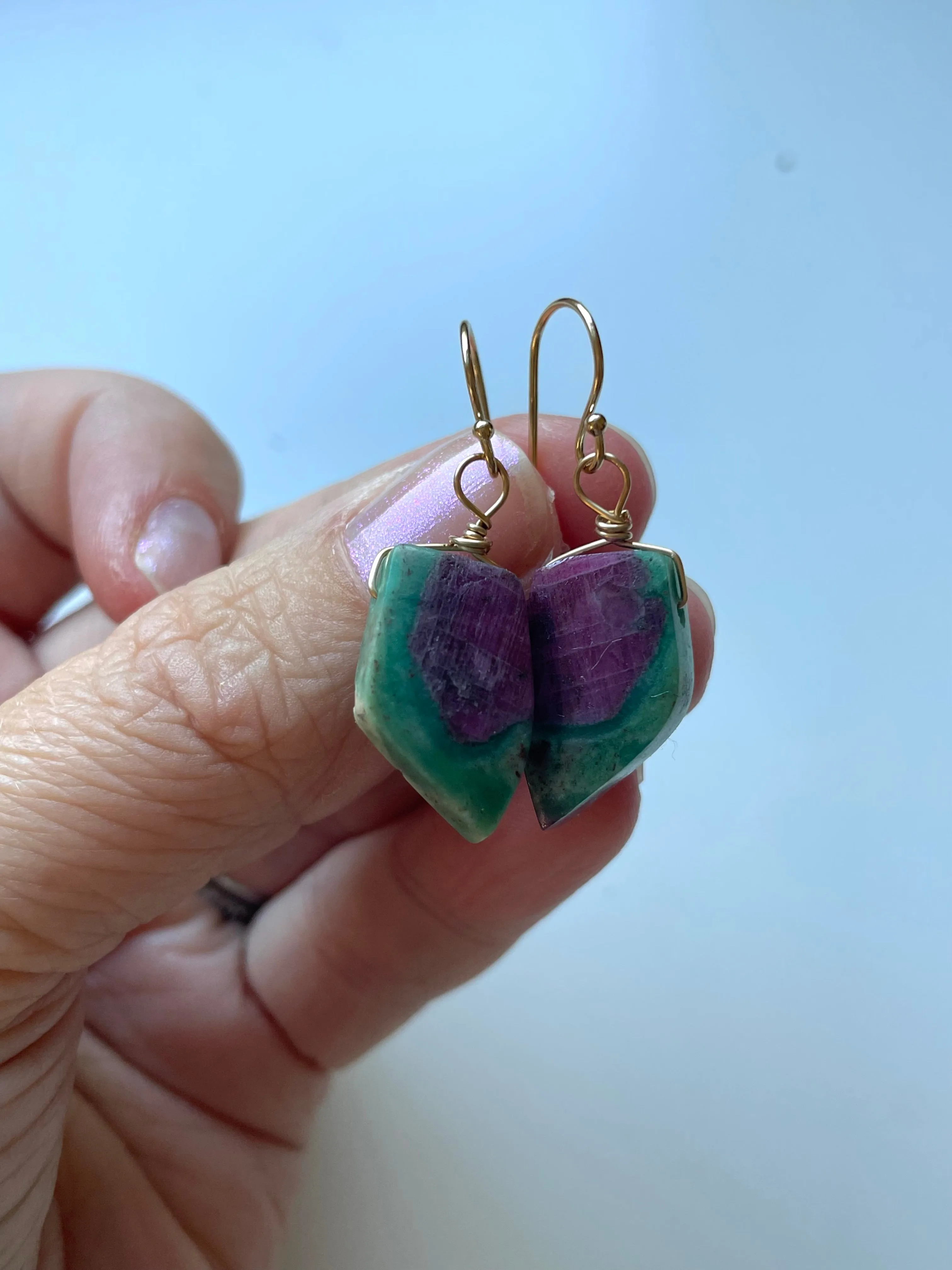 Ruby in Fushite Earrings - Raw Crystal Stone Earrings - Ruby Jewelry - July Birthstone - Gift For Her