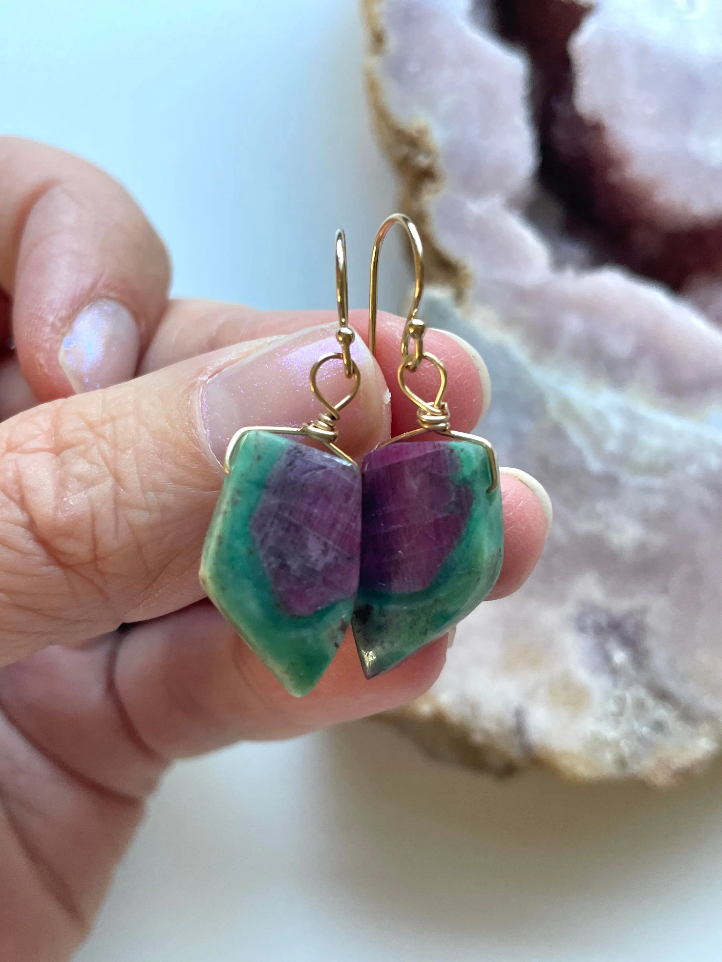 Ruby in Fushite Earrings - Raw Crystal Stone Earrings - Ruby Jewelry - July Birthstone - Gift For Her