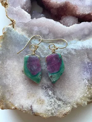 Ruby in Fushite Earrings - Raw Crystal Stone Earrings - Ruby Jewelry - July Birthstone - Gift For Her