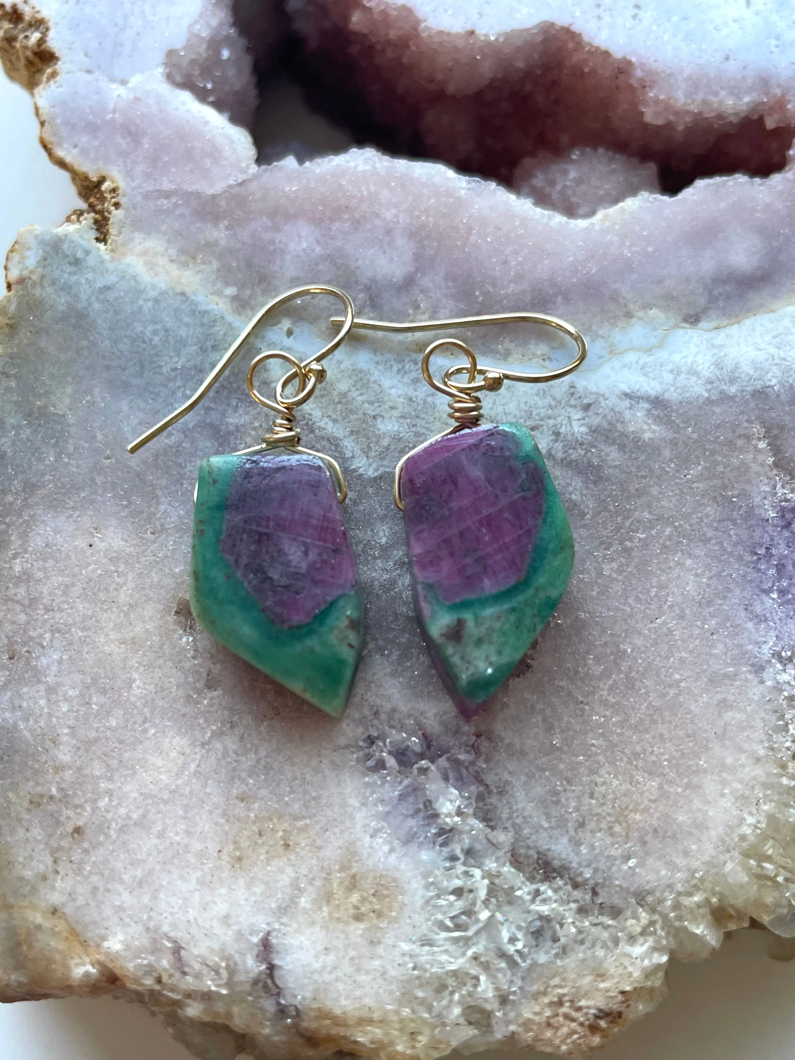Ruby in Fushite Earrings - Raw Crystal Stone Earrings - Ruby Jewelry - July Birthstone - Gift For Her