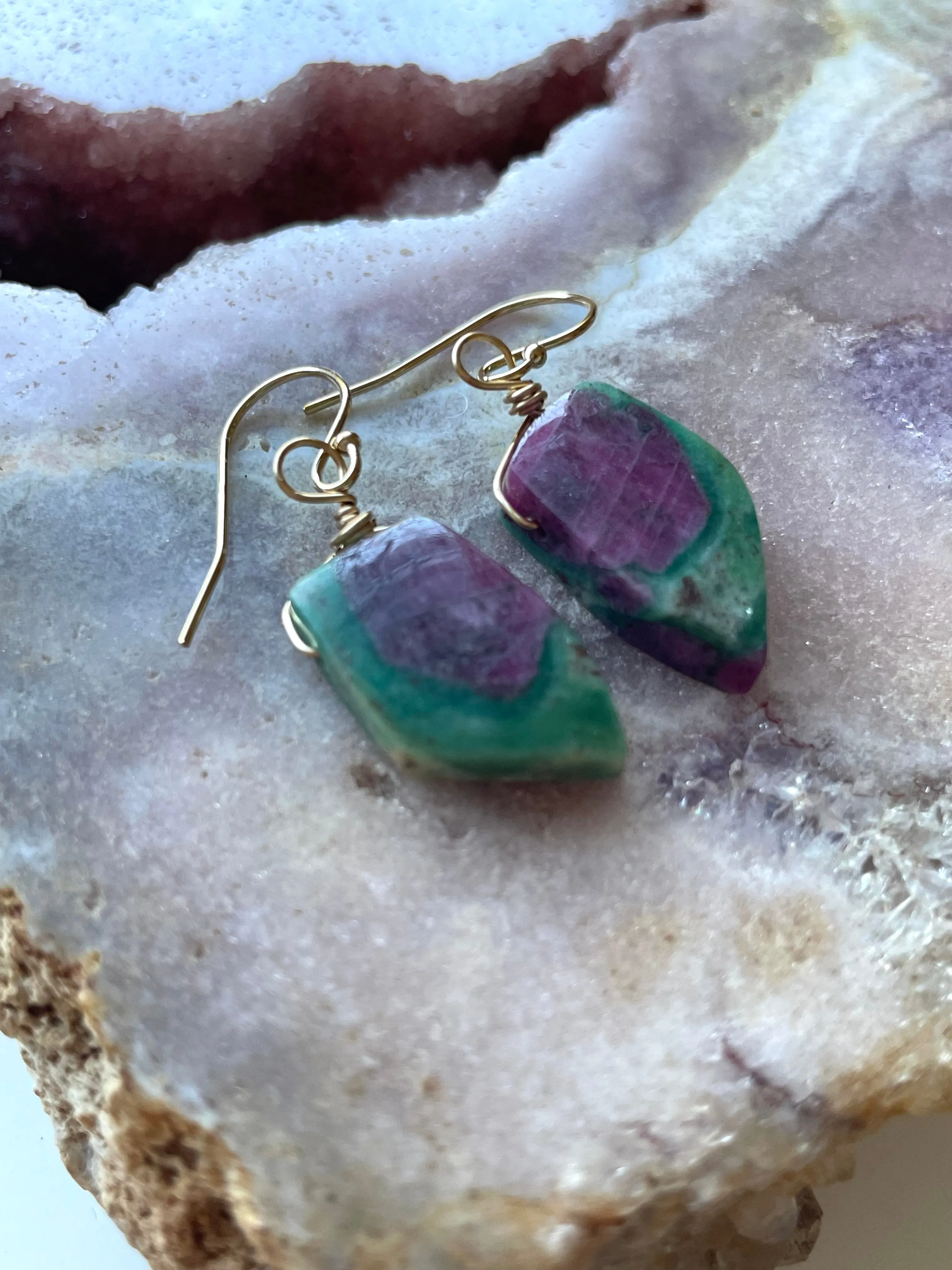 Ruby in Fushite Earrings - Raw Crystal Stone Earrings - Ruby Jewelry - July Birthstone - Gift For Her