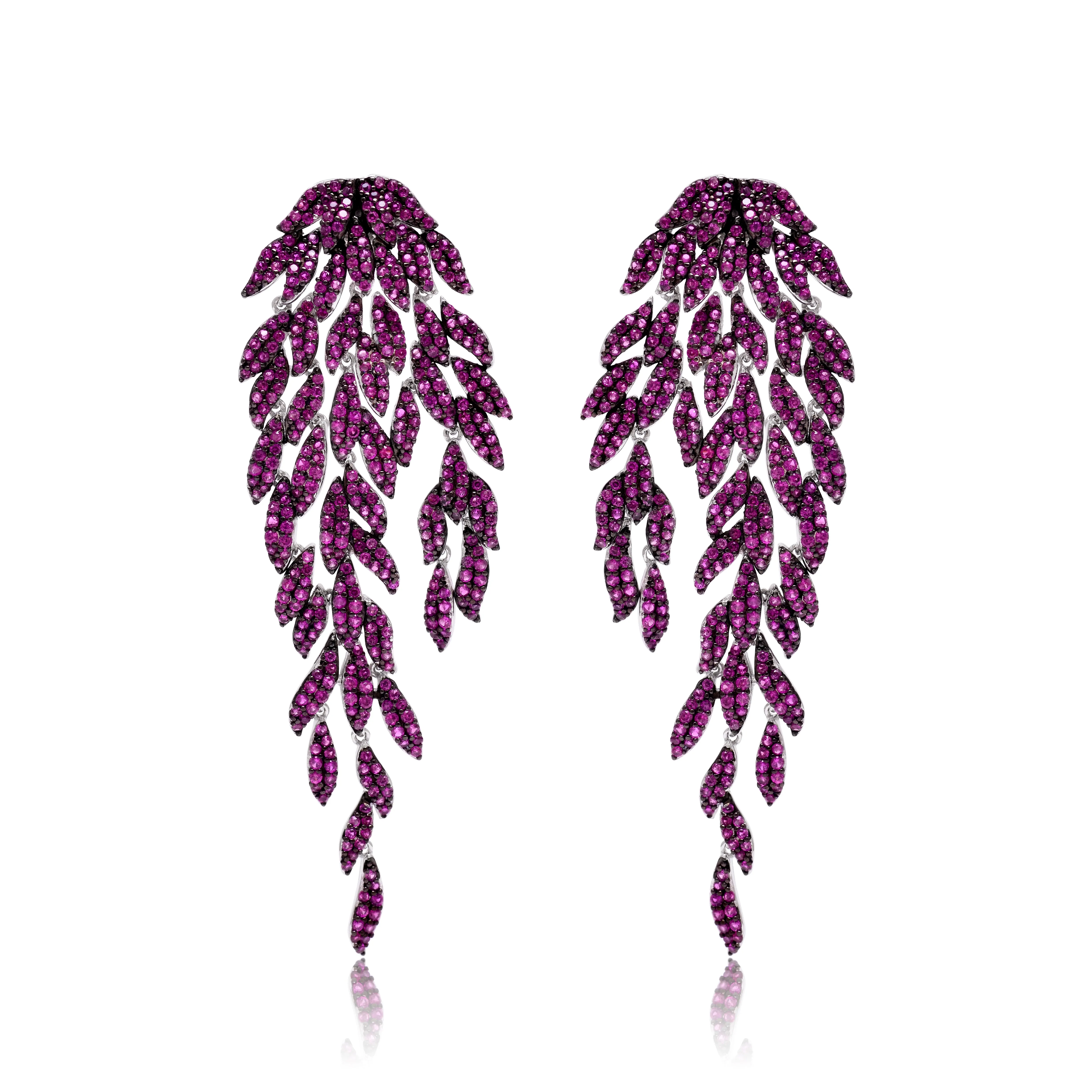 Ruby Leaf Dangle Earrings 925 Sterling Silver
