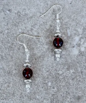 Ruby Picasso Czech Glass Rounds with Sterling Silver Beads and Earring Wires