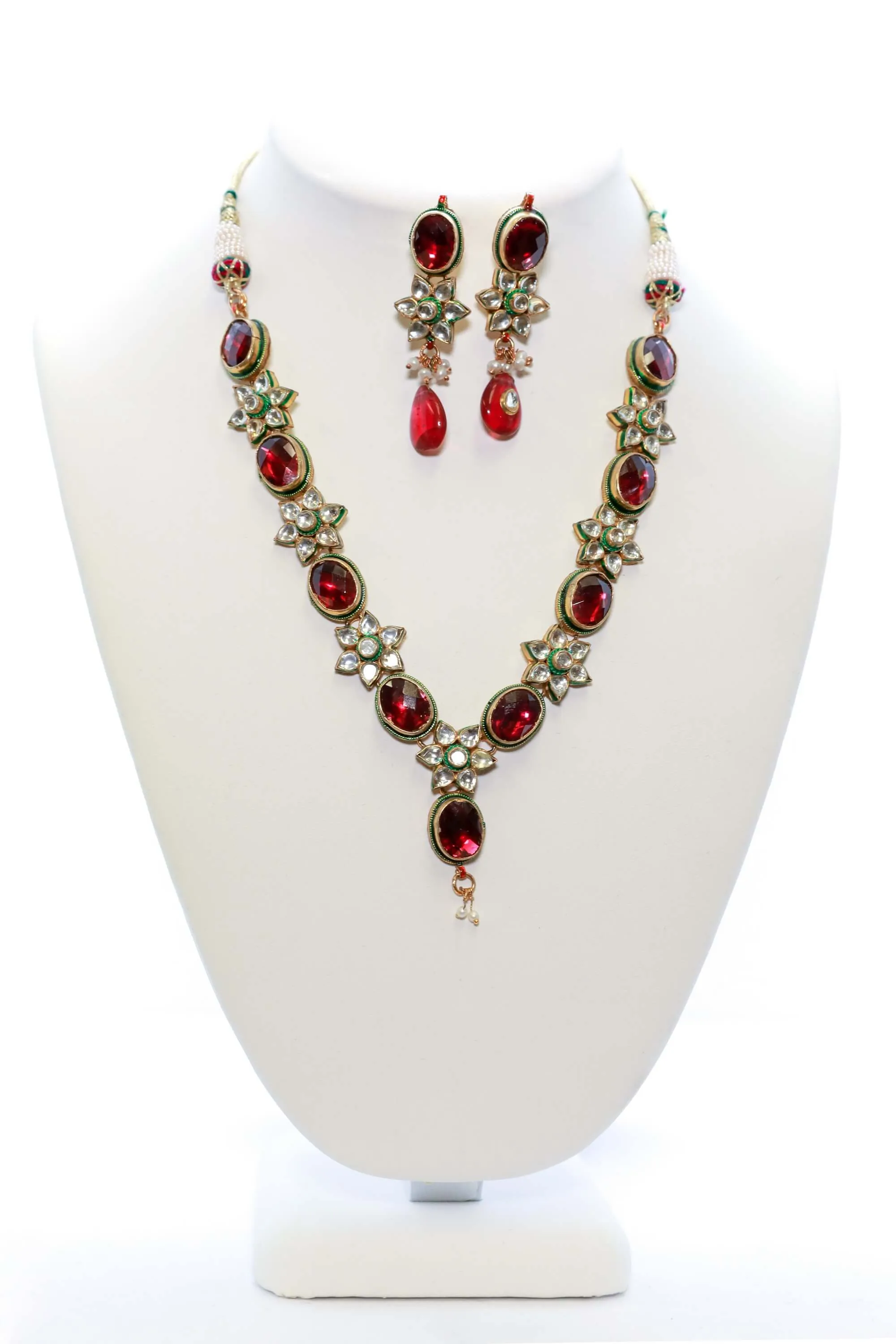 Ruby Red & White Crystal Statement Set