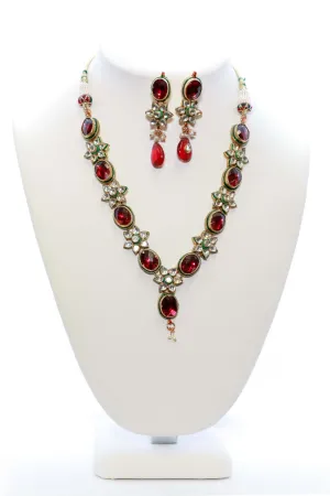 Ruby Red & White Crystal Statement Set