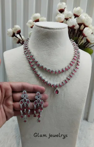 Ruby Silver CZ Necklace Indian Jewellery Sunil Set